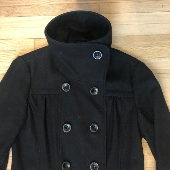 LE CHATEAU Wool Mark Blend Pea Coat Black XS - Picture 2 of 6